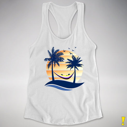 Nonbinary Pride Hammock Summer Beach Sunset Racerback Tank - White